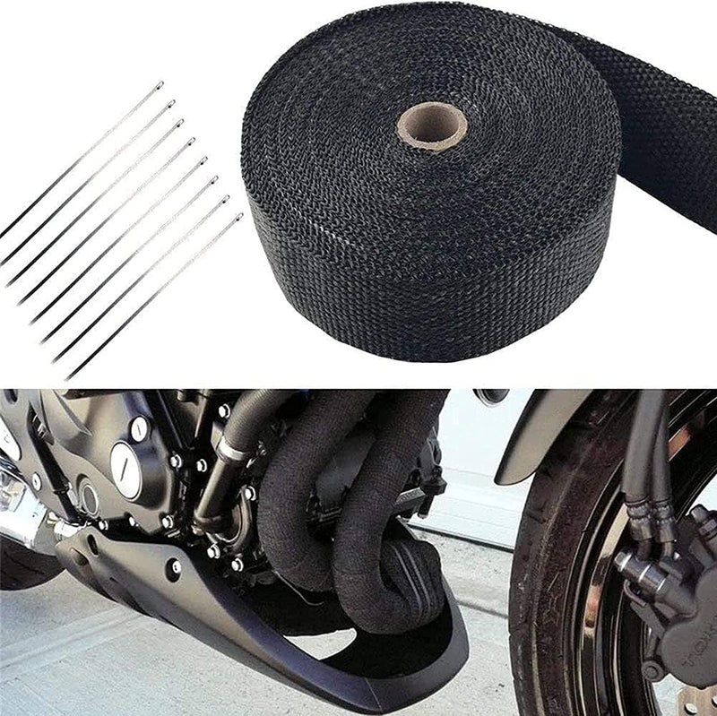 Foneso Black Exhaust Heat Wrap, 2 Roll 2'' x 50' Exhaust Header Wrap Tape Fiberglass Heat Shield Tape with 24pcs Stainless Steel Ties for Motorcycle Car Truck - Image 3
